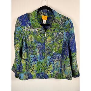 Ruby Rd Tropical Art Linen Blend Jacket Coastal Grandma Resortcore Size 14